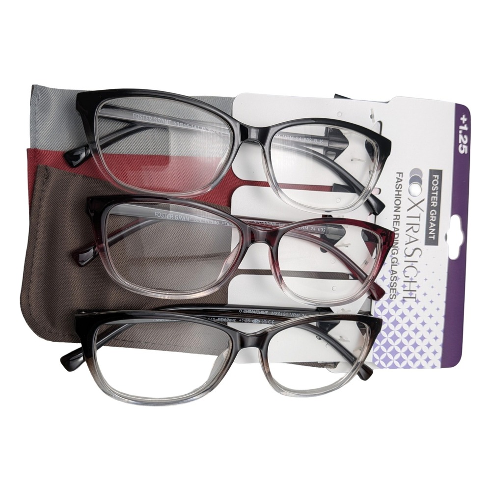 Foster Grant XtraSight Fashion Reading Glasses 3-Pack +1.25 Strength Mixed Color